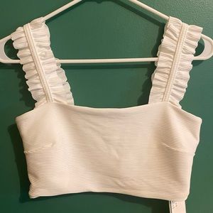 NWT White ruffle swim top